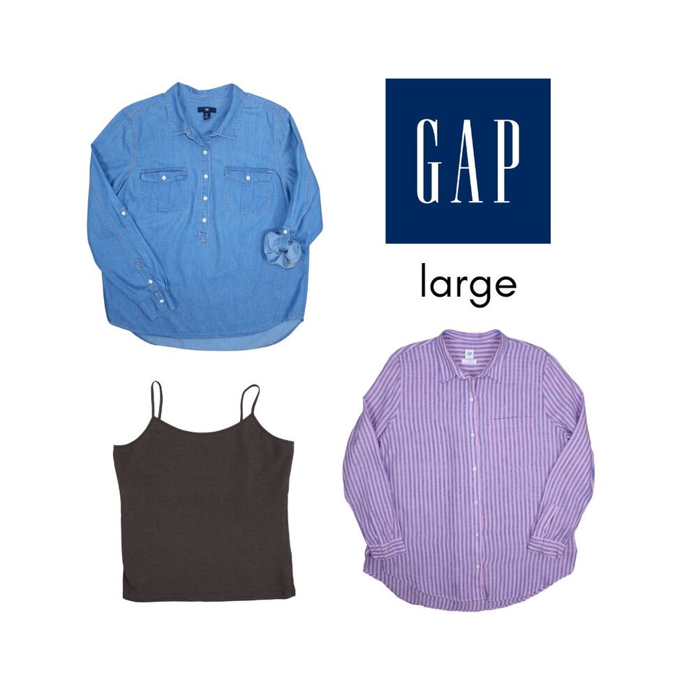 Large Gap Chambray Popover • Stripe Linen Boyfriend • Brown Favorite Cami